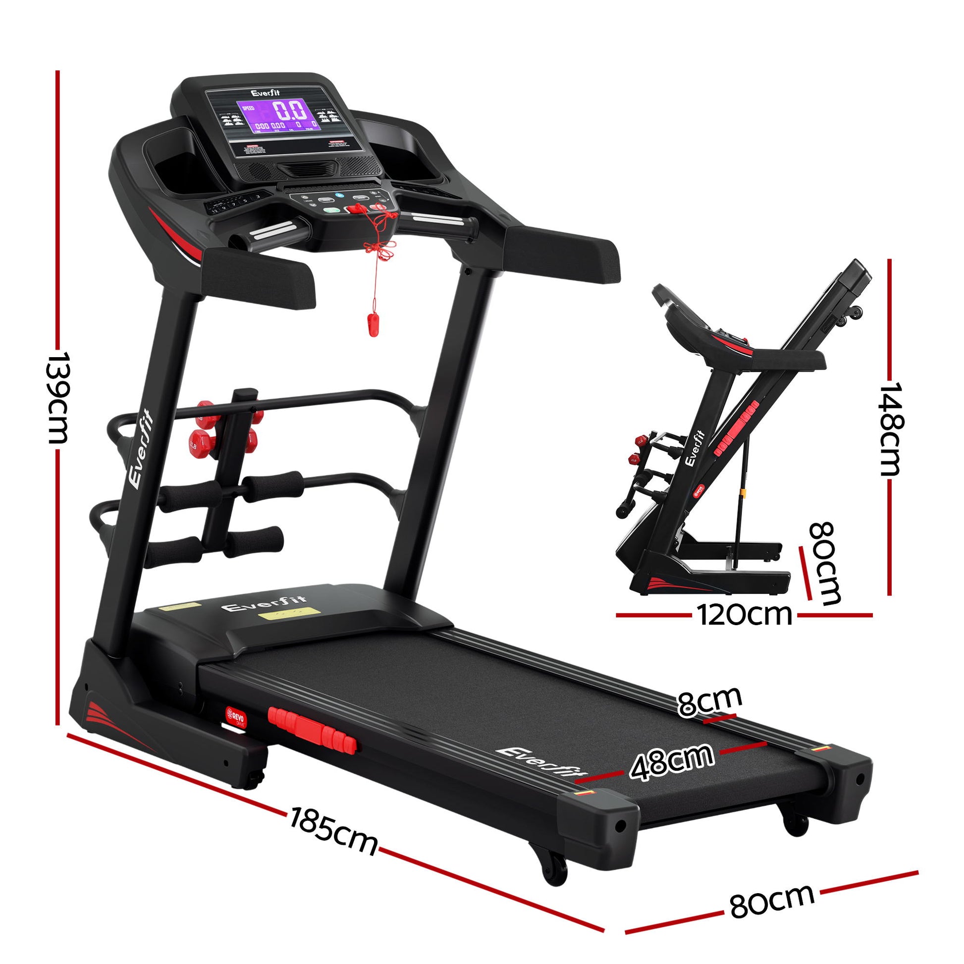 Everfit Treadmill Electric Home Gym Fitness Exercise Machine w/ Sit Up Bar 480mm - Image 2