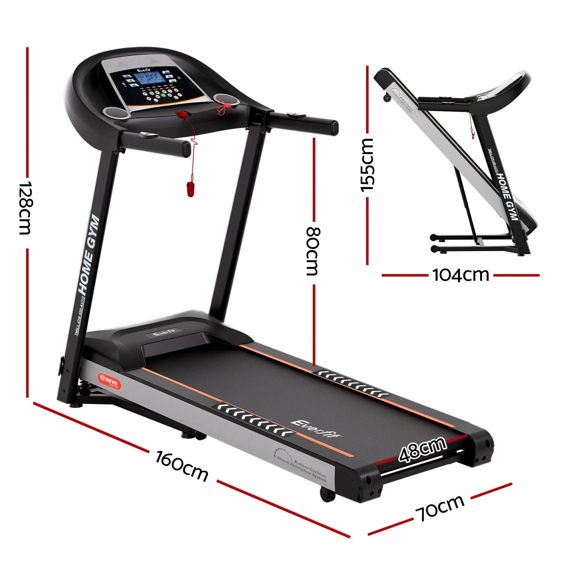 Everfit Treadmill Electric Auto Incline Home Gym Fitness Exercise Machine 450mm - Image 2