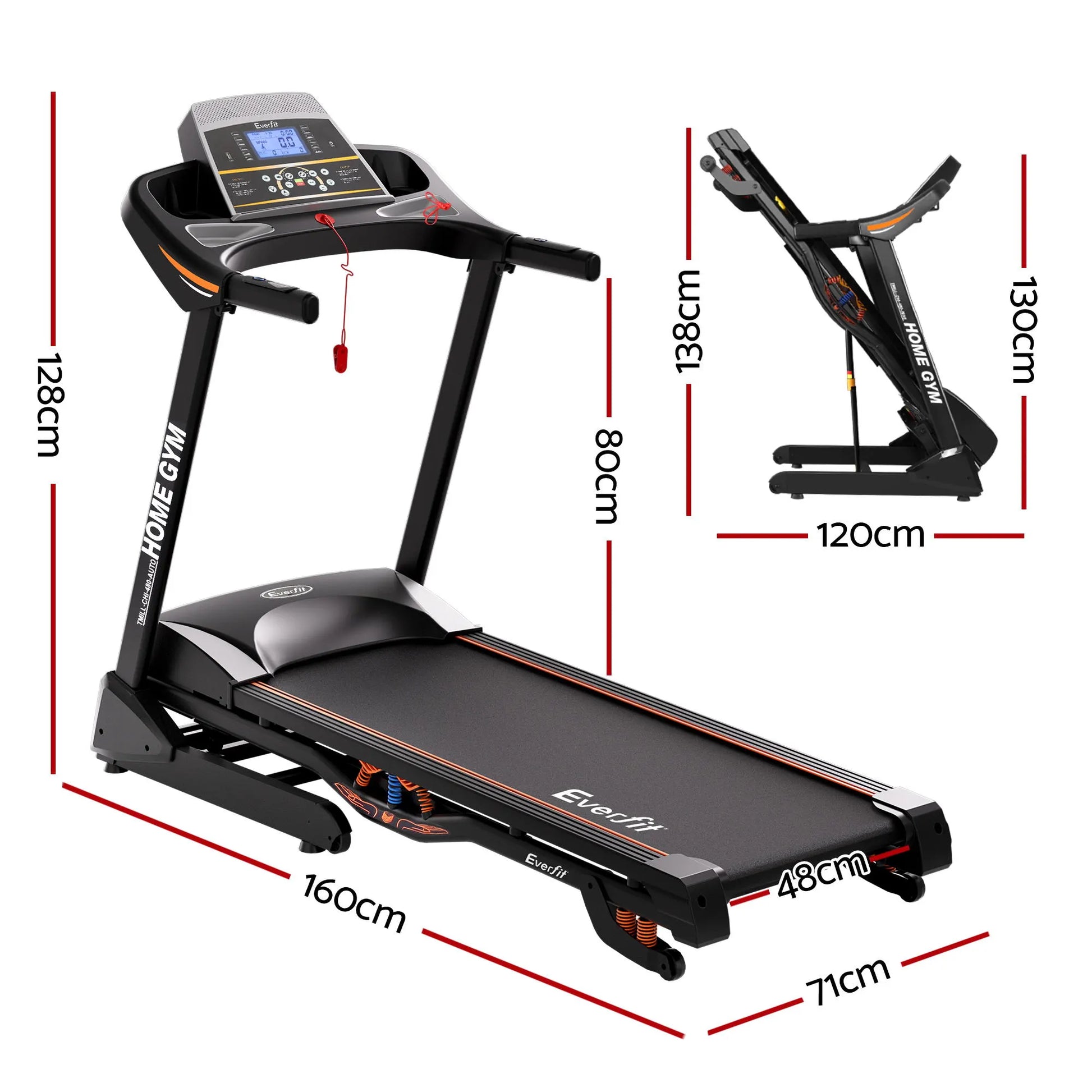 Everfit Treadmill Electric Auto Incline Home Gym Fitness Exercise Machine 480mm - Image 2