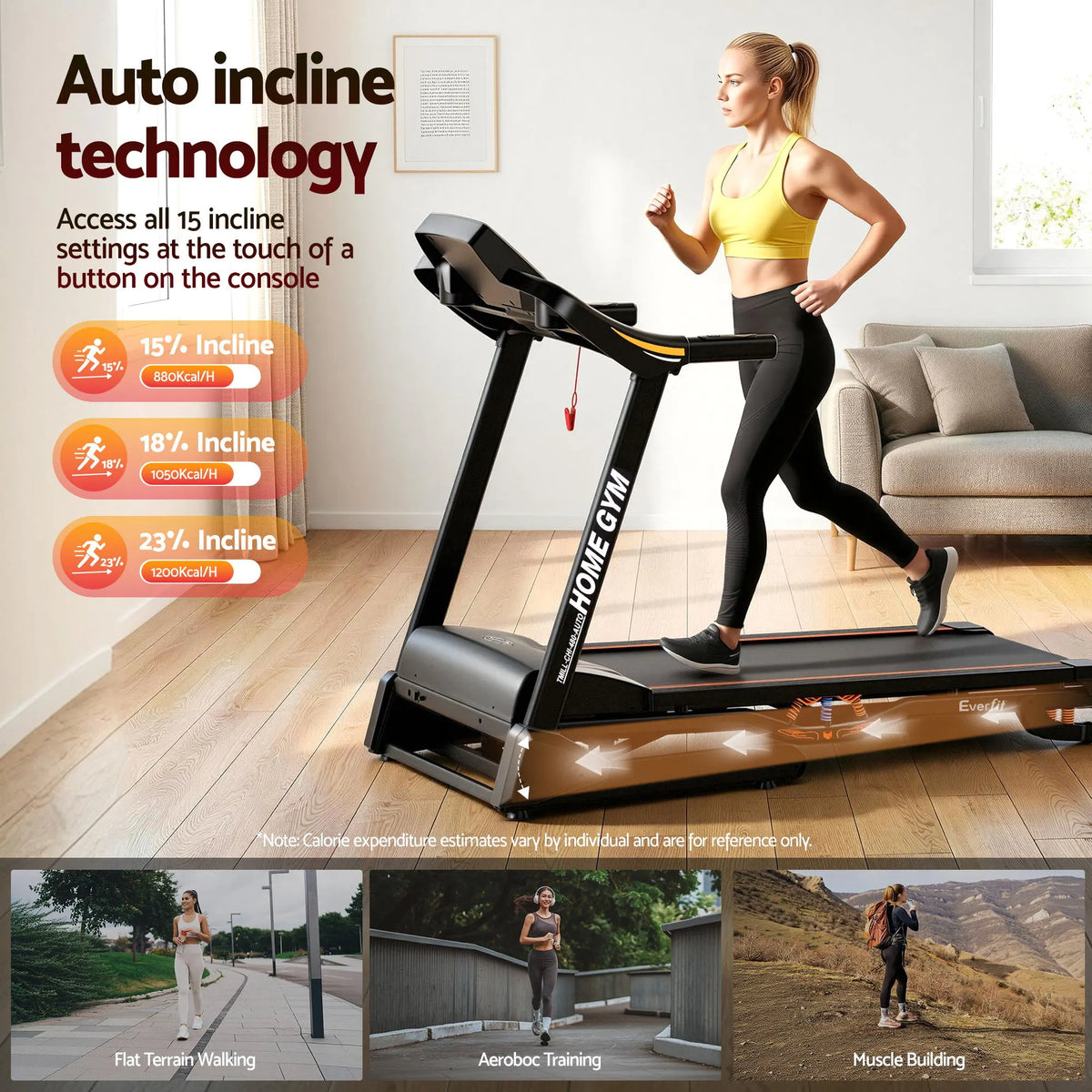 Everfit Treadmill Electric Auto Incline Home Gym Fitness Exercise Machine 480mm - Image 5