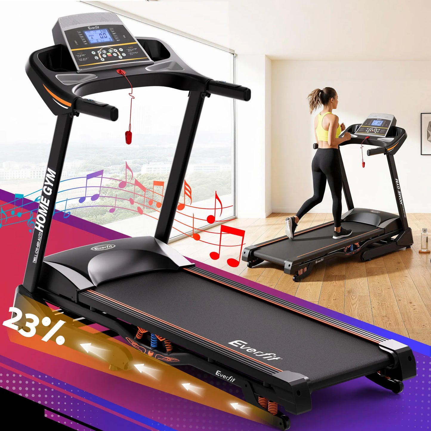Everfit Treadmill Electric Auto Incline Home Gym Fitness Exercise Machine 480mm - Image 8
