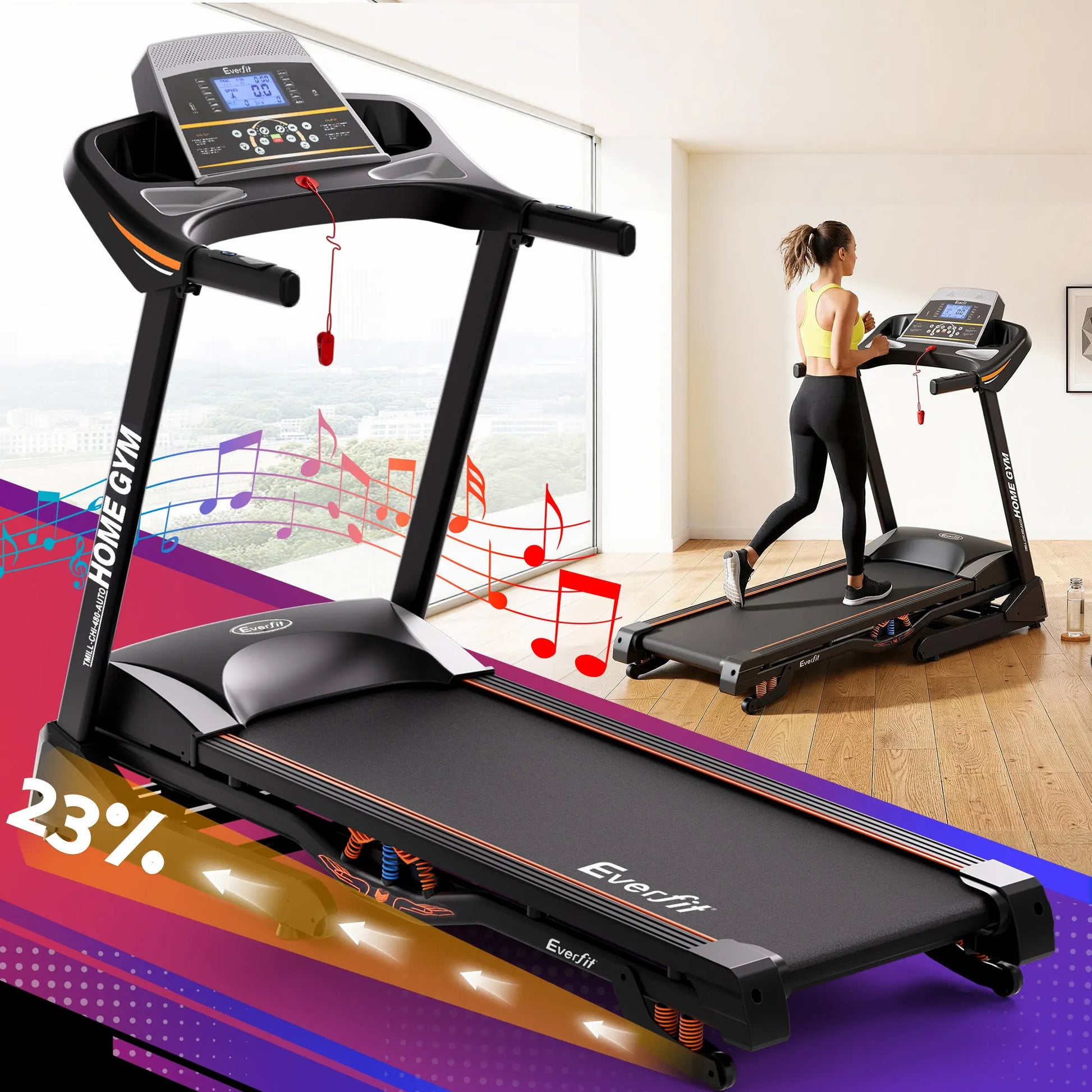 Everfit Treadmill Electric Auto Incline Home Gym Fitness Exercise Machine 480mm - Image 8