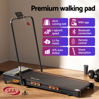 Everfit Treadmill Electric Walking Pad Auto Incline Foldable for Home Gym Black - Image 4