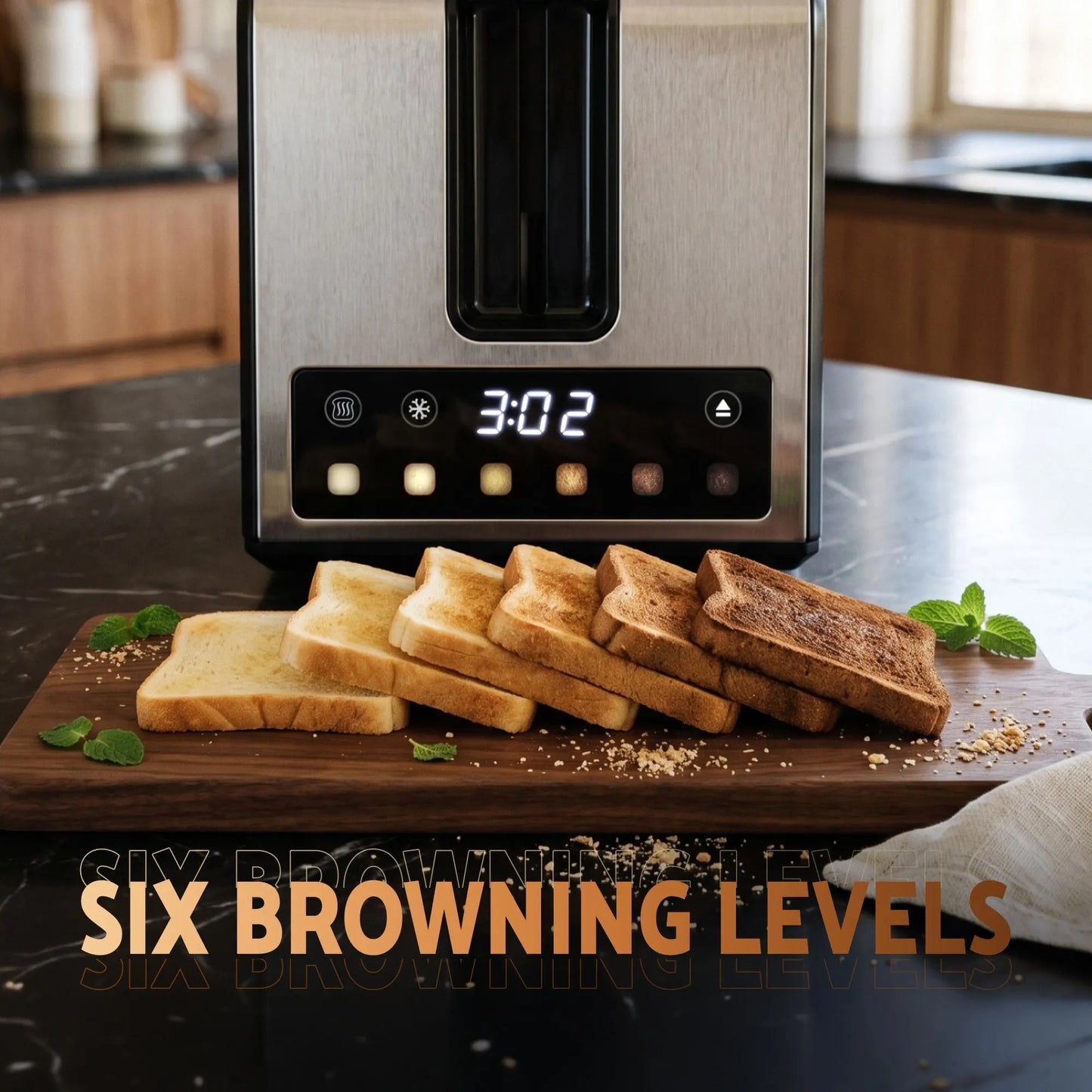 Devanti 2-Slice Toaster, LED Display 3.5cm Wide Slots 6 Browning Levels - Image 3