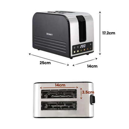 Devanti 2-Slice Toaster, LED Display 3.5cm Wide Slots 6 Browning Levels - Image 7
