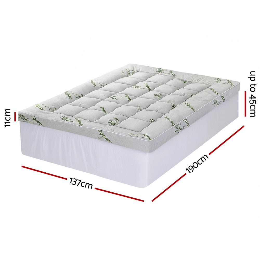 Giselle Bedding 1500GSM Pillowtop Mattress Topper Bamboo Mattress Pad for Back Pain Relief Washable 11cm Thick Bed Cover with 45cm Deep Pocket Double - Image 2