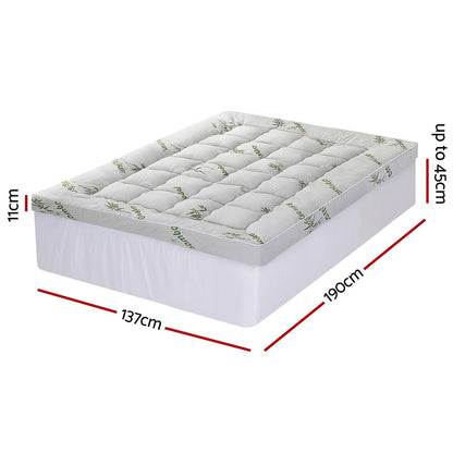 Giselle Bedding 1500GSM Pillowtop Mattress Topper Bamboo Mattress Pad for Back Pain Relief Washable 11cm Thick Bed Cover with 45cm Deep Pocket Double - Image 2