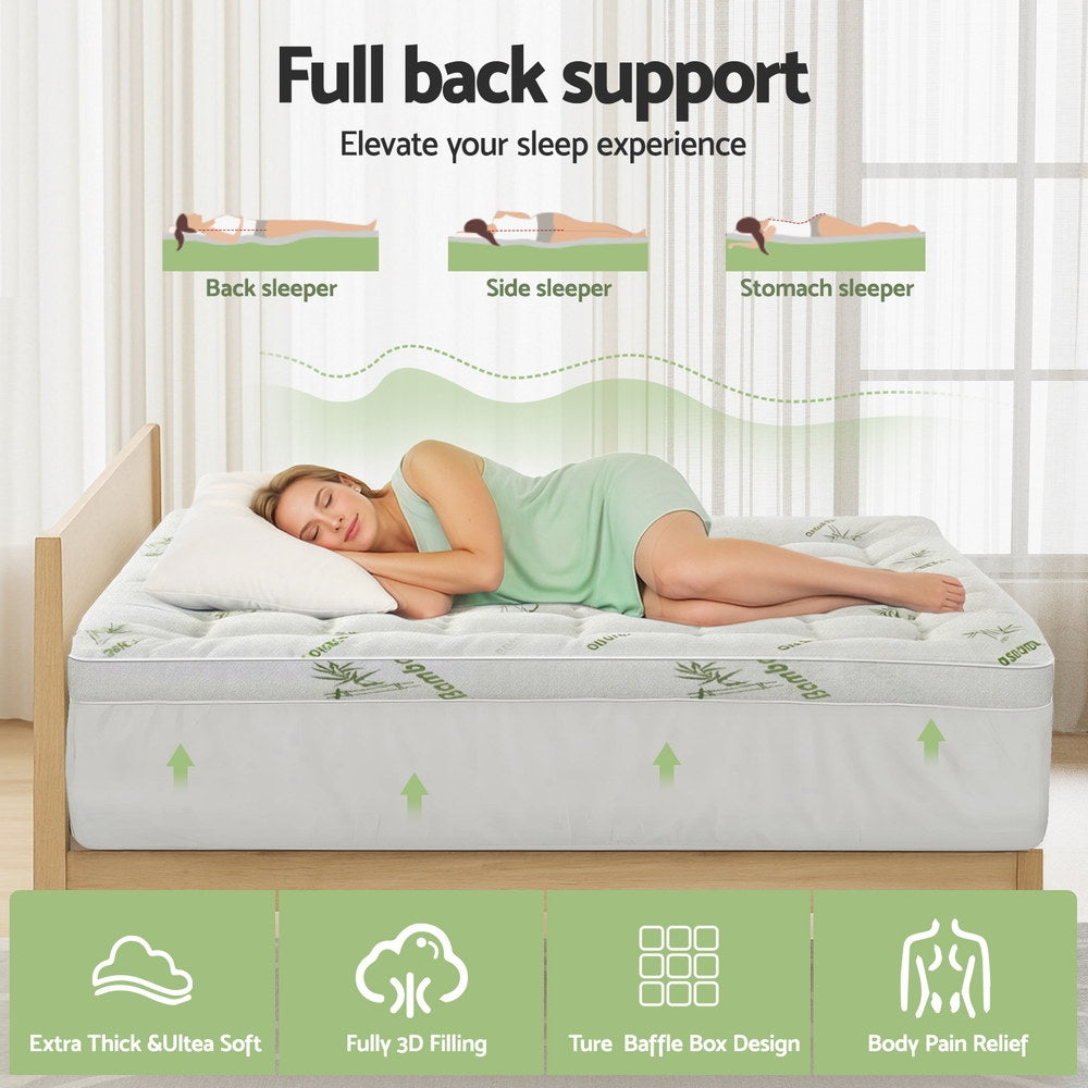 Giselle Bedding 1500GSM Pillowtop Mattress Topper Bamboo Mattress Pad for Back Pain Relief Washable 11cm Thick Bed Cover with 45cm Deep Pocket Double - Image 4