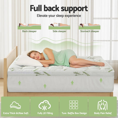 Giselle Bedding 1500GSM Pillowtop Mattress Topper Bamboo Mattress Pad for Back Pain Relief Washable 11cm Thick Bed Cover with 45cm Deep Pocket Double - Image 4