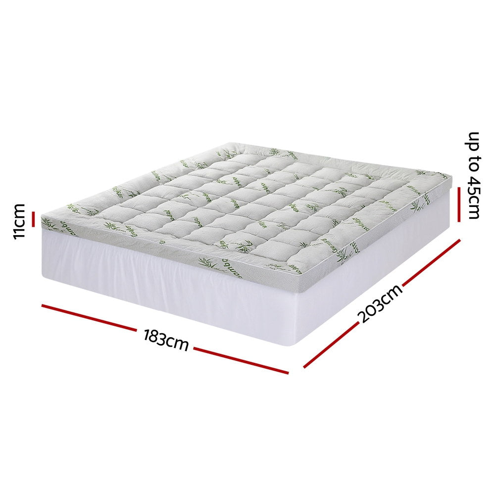 Giselle Bedding 1500GSM Pillowtop Mattress Topper Bamboo Mattress Pad for Back Pain Relief Washable 11cm Thick Bed Cover with 45cm Deep Pocket King - Image 2