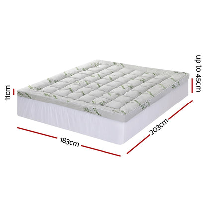 Giselle Bedding 1500GSM Pillowtop Mattress Topper Bamboo Mattress Pad for Back Pain Relief Washable 11cm Thick Bed Cover with 45cm Deep Pocket King - Image 2