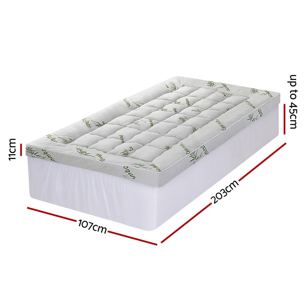 Giselle Bedding 1500GSM Pillowtop Mattress Topper Bamboo Mattress Pad for Back Pain Relief Washable 11cm Thick Bed Cover with 45cm Deep Pocket King Single - Image 2