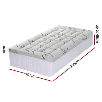 Giselle Bedding 1500GSM Pillowtop Mattress Topper Bamboo Mattress Pad for Back Pain Relief Washable 11cm Thick Bed Cover with 45cm Deep Pocket King Single - Image 2