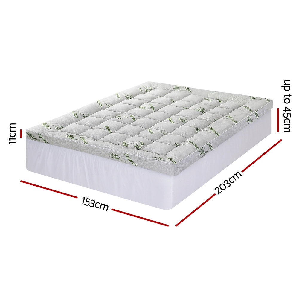 Giselle Bedding 1500GSM Pillowtop Mattress Topper Bamboo Mattress Pad for Back Pain Relief Washable 11cm Thick Bed Cover with 45cm Deep Pocket Queen - Image 2