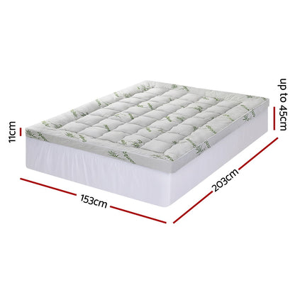 Giselle Bedding 1500GSM Pillowtop Mattress Topper Bamboo Mattress Pad for Back Pain Relief Washable 11cm Thick Bed Cover with 45cm Deep Pocket Queen - Image 2