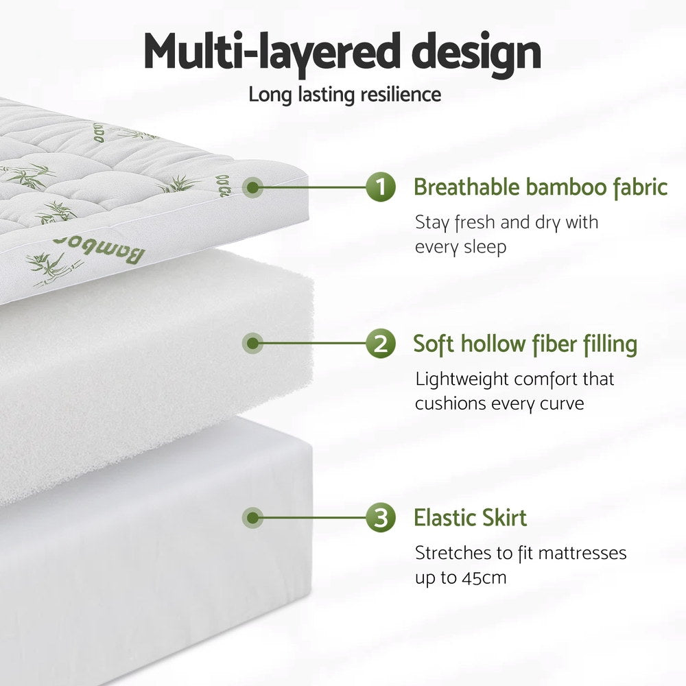 Giselle Bedding 1500GSM Pillowtop Mattress Topper Bamboo Mattress Pad for Back Pain Relief Washable 11cm Thick Bed Cover with 45cm Deep Pocket Queen - Image 5
