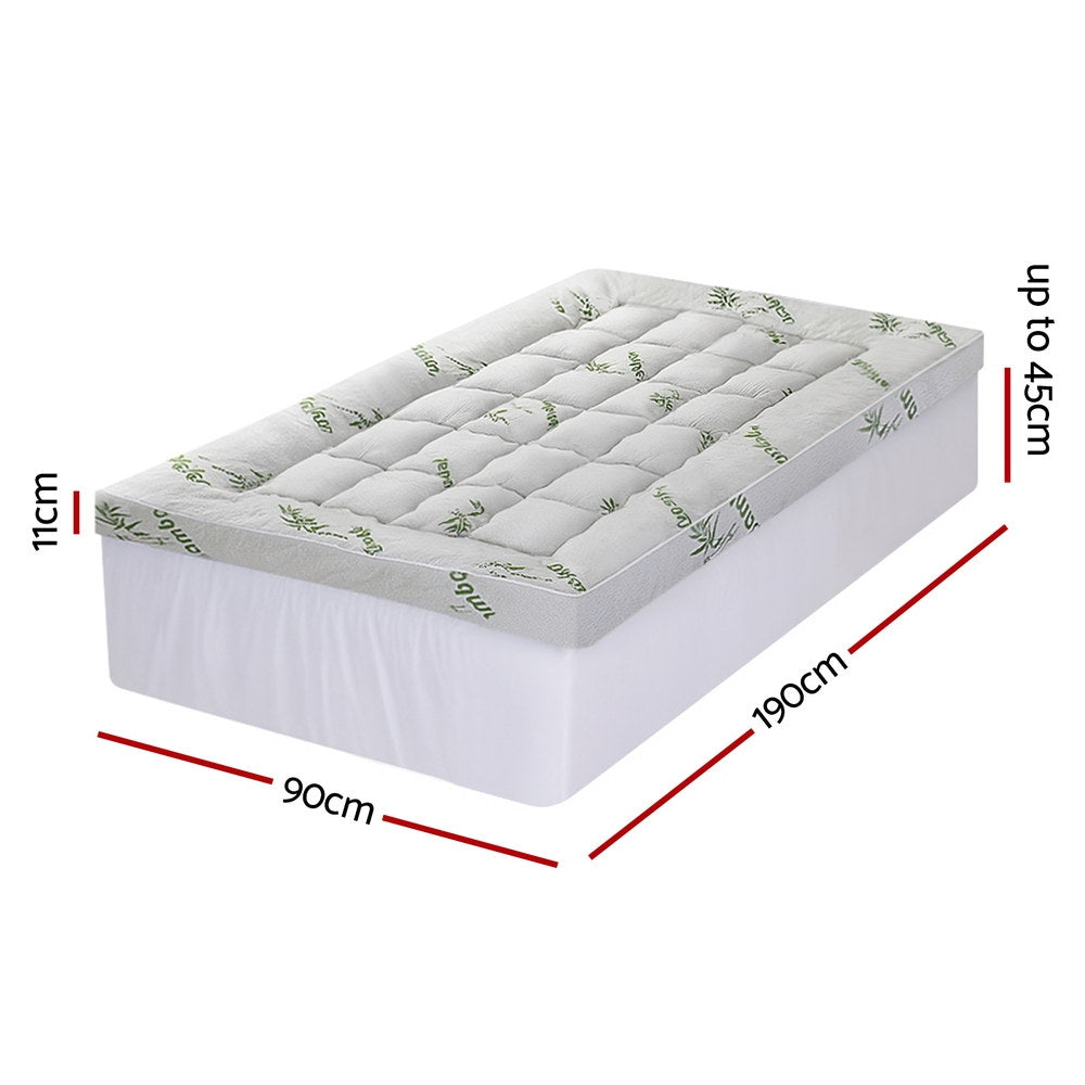 Giselle Bedding 1500GSM Pillowtop Mattress Topper Bamboo Mattress Pad for Back Pain Relief Washable 11cm Thick Bed Cover with 45cm Deep Pocket Single - Image 2