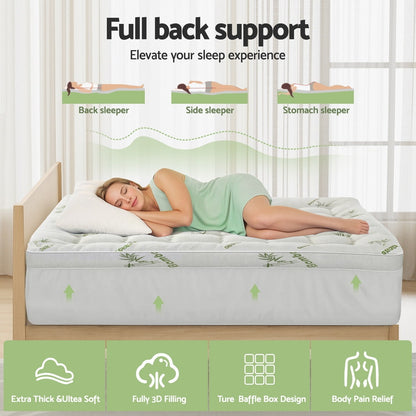 Giselle Bedding 1500GSM Pillowtop Mattress Topper Bamboo Mattress Pad for Back Pain Relief Washable 11cm Thick Bed Cover with 45cm Deep Pocket Single - Image 4