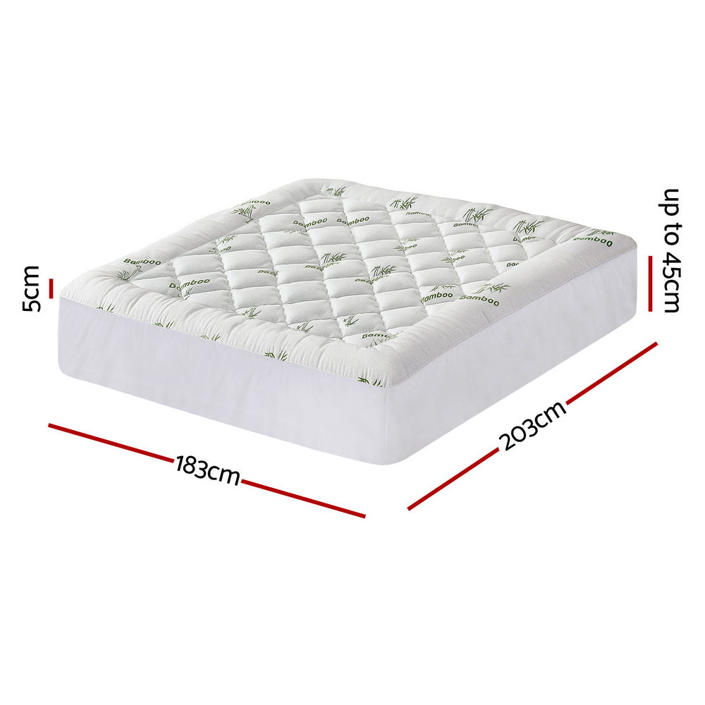Giselle Bedding 5cm Pillowtop Mattress Topper 1000GSM Thick Soft Bamboo Cooling Pad for Back Pain Relief & Guest Bed, Washable Overfilled Cover with 45cm Deep Pocket King - Image 2
