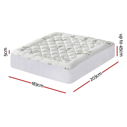 Giselle Bedding 5cm Pillowtop Mattress Topper 1000GSM Thick Soft Bamboo Cooling Pad for Back Pain Relief & Guest Bed, Washable Overfilled Cover with 45cm Deep Pocket King - Image 2