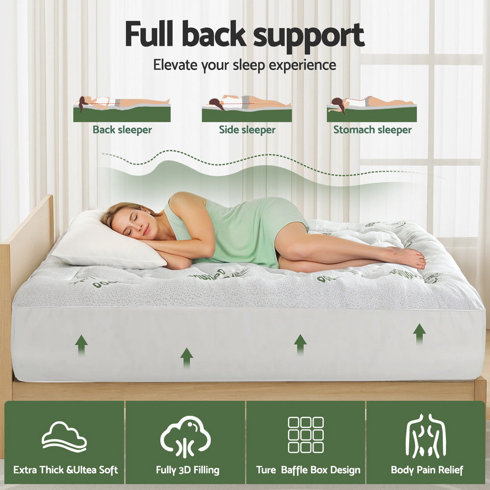 Giselle Bedding 5cm Pillowtop Mattress Topper 1000GSM Thick Soft Bamboo Cooling Pad for Back Pain Relief & Guest Bed, Washable Overfilled Cover with 45cm Deep Pocket King - Image 4