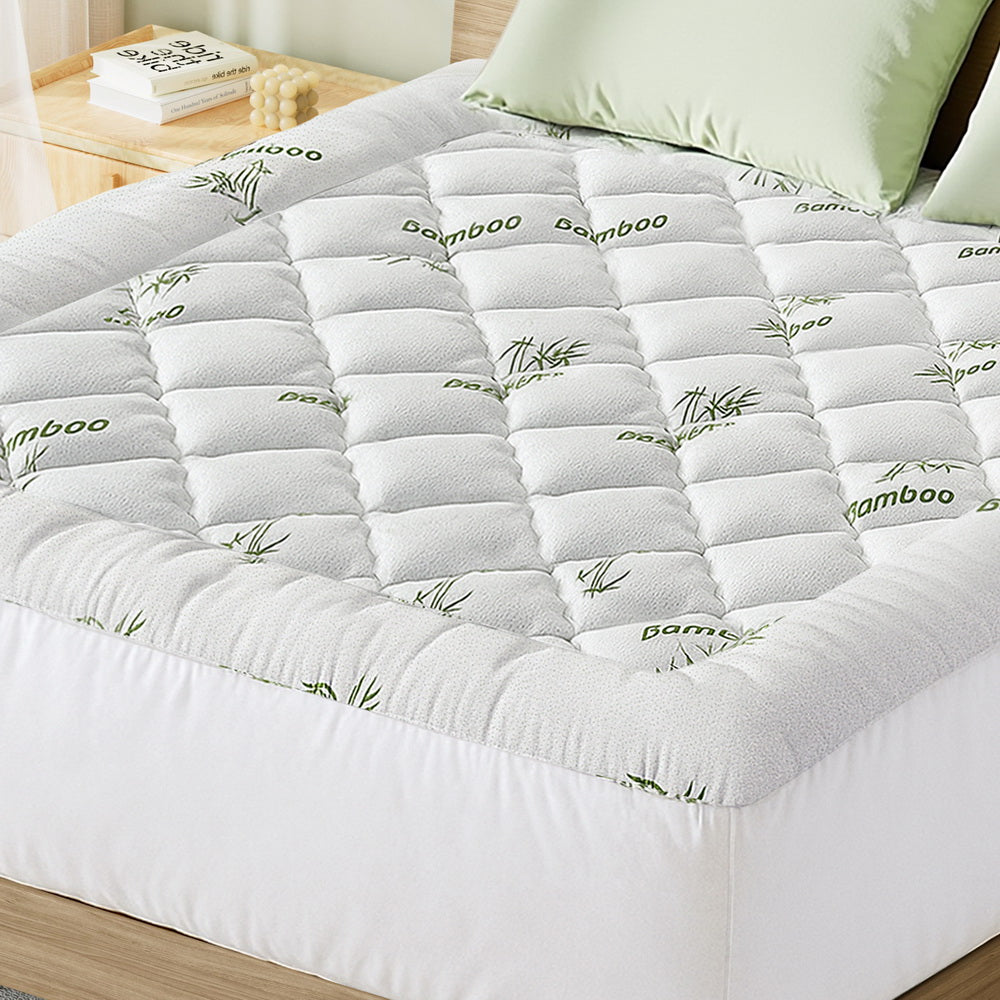 Giselle Bedding 5cm Pillowtop Mattress Topper 1000GSM Thick Soft Bamboo Cooling Pad for Back Pain Relief & Guest Bed, Washable Overfilled Cover with 45cm Deep Pocket King - Image 7