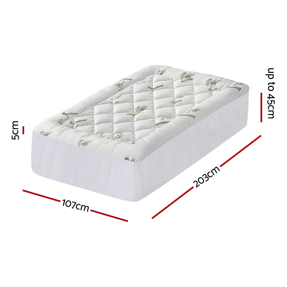 Giselle Bedding 5cm Pillowtop Mattress Topper 1000GSM Thick Soft Bamboo Cooling Pad for Back Pain Relief & Guest Bed, Washable Overfilled Cover with 45cm Deep Pocket King Single - Image 2