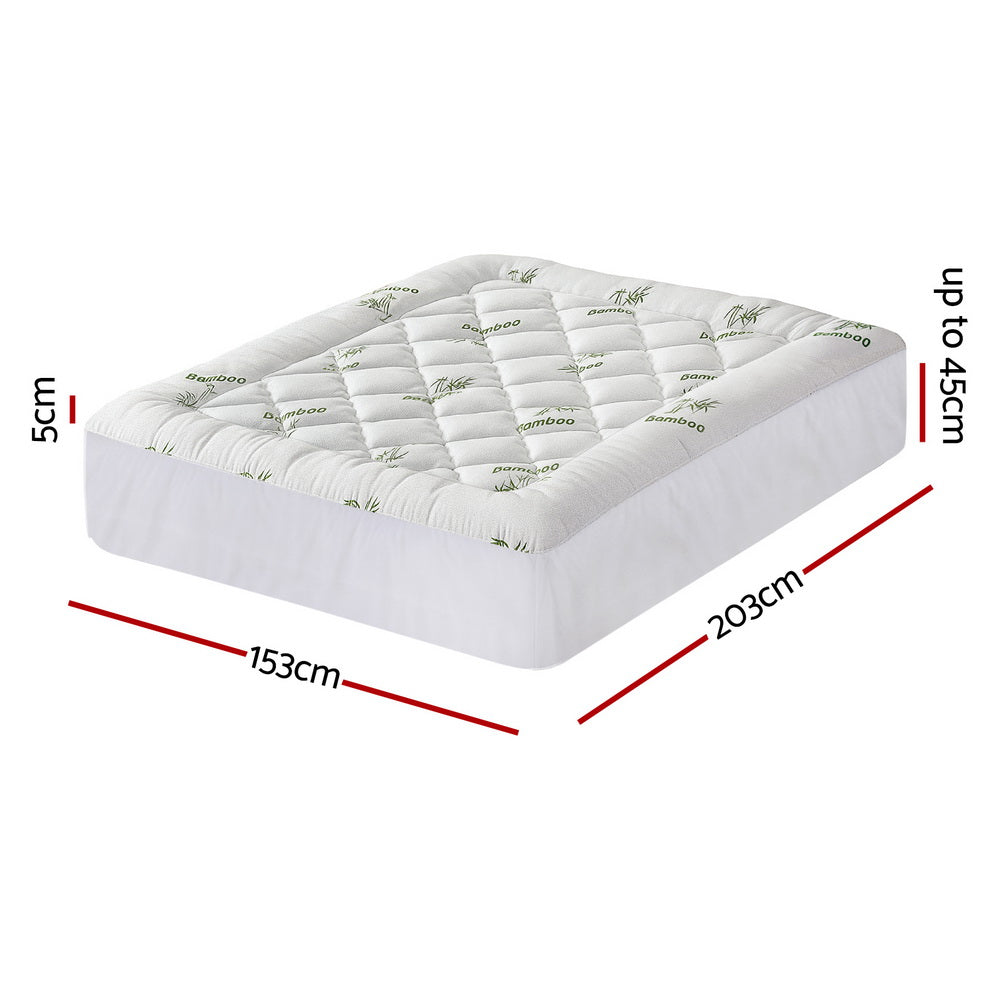 Giselle Bedding 5cm Pillowtop Mattress Topper 1000GSM Thick Soft Bamboo Cooling Pad for Back Pain Relief & Guest Bed, Washable Overfilled Cover with 45cm Deep Pocket Queen - Image 2