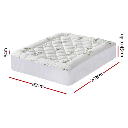 Giselle Bedding 5cm Pillowtop Mattress Topper 1000GSM Thick Soft Bamboo Cooling Pad for Back Pain Relief & Guest Bed, Washable Overfilled Cover with 45cm Deep Pocket Queen - Image 2