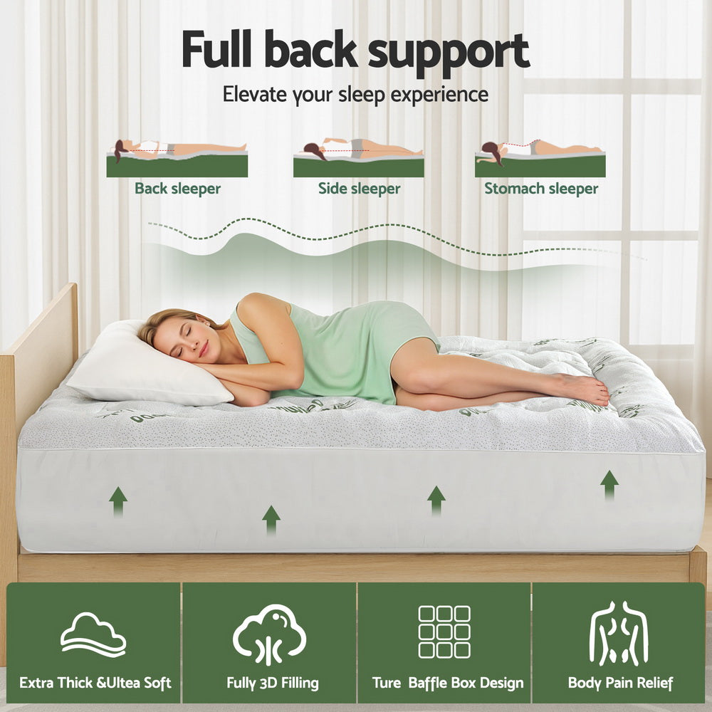 Giselle Bedding 5cm Pillowtop Mattress Topper 1000GSM Thick Soft Bamboo Cooling Pad for Back Pain Relief & Guest Bed, Washable Overfilled Cover with 45cm Deep Pocket Queen - Image 4