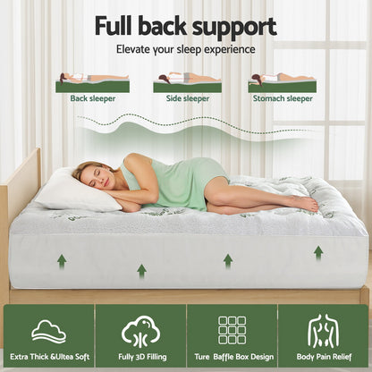 Giselle Bedding 5cm Pillowtop Mattress Topper 1000GSM Thick Soft Bamboo Cooling Pad for Back Pain Relief & Guest Bed, Washable Overfilled Cover with 45cm Deep Pocket Queen - Image 4