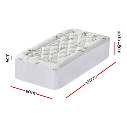 Giselle Bedding 5cm Pillowtop Mattress Topper 1000GSM Thick Soft Bamboo Cooling Pad for Back Pain Relief & Guest Bed, Washable Overfilled Cover with 45cm Deep Pocket Single - Image 2