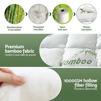 Giselle Bedding 5cm Pillowtop Mattress Topper 1000GSM Thick Soft Bamboo Cooling Pad for Back Pain Relief & Guest Bed, Washable Overfilled Cover with 45cm Deep Pocket Single - Image 6