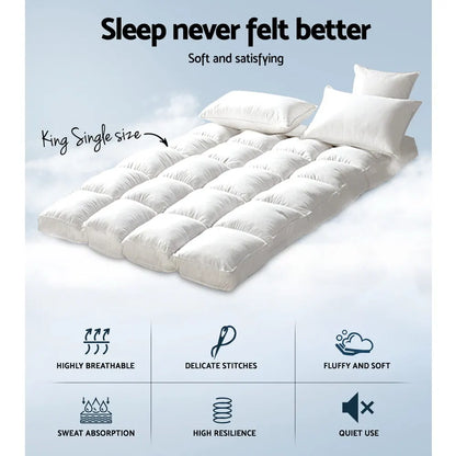 Giselle Bedding 5cm Bamboo Pillowtop Mattress Topper 1000GSM Mattress Pad for Back Pain Relief Washable Breathable Protector with 45cm Deep Pocket King Single - Image 2