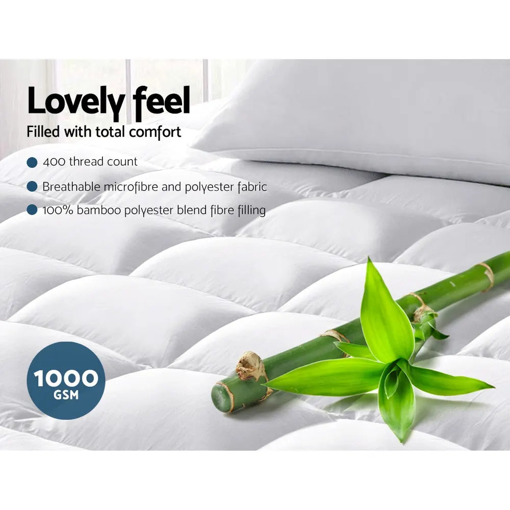 Giselle Bedding 5cm Bamboo Pillowtop Mattress Topper 1000GSM Mattress Pad for Back Pain Relief Washable Breathable Protector with 45cm Deep Pocket King Single - Image 3