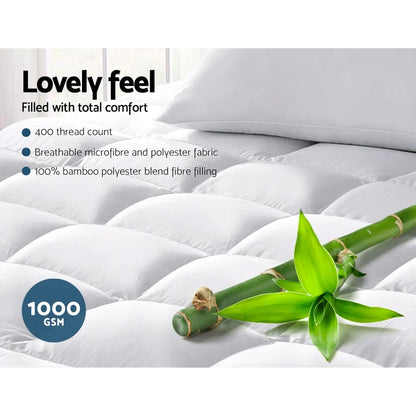 Giselle Bedding 5cm Bamboo Pillowtop Mattress Topper 1000GSM Mattress Pad for Back Pain Relief Washable Breathable Protector with 45cm Deep Pocket King Single - Image 3