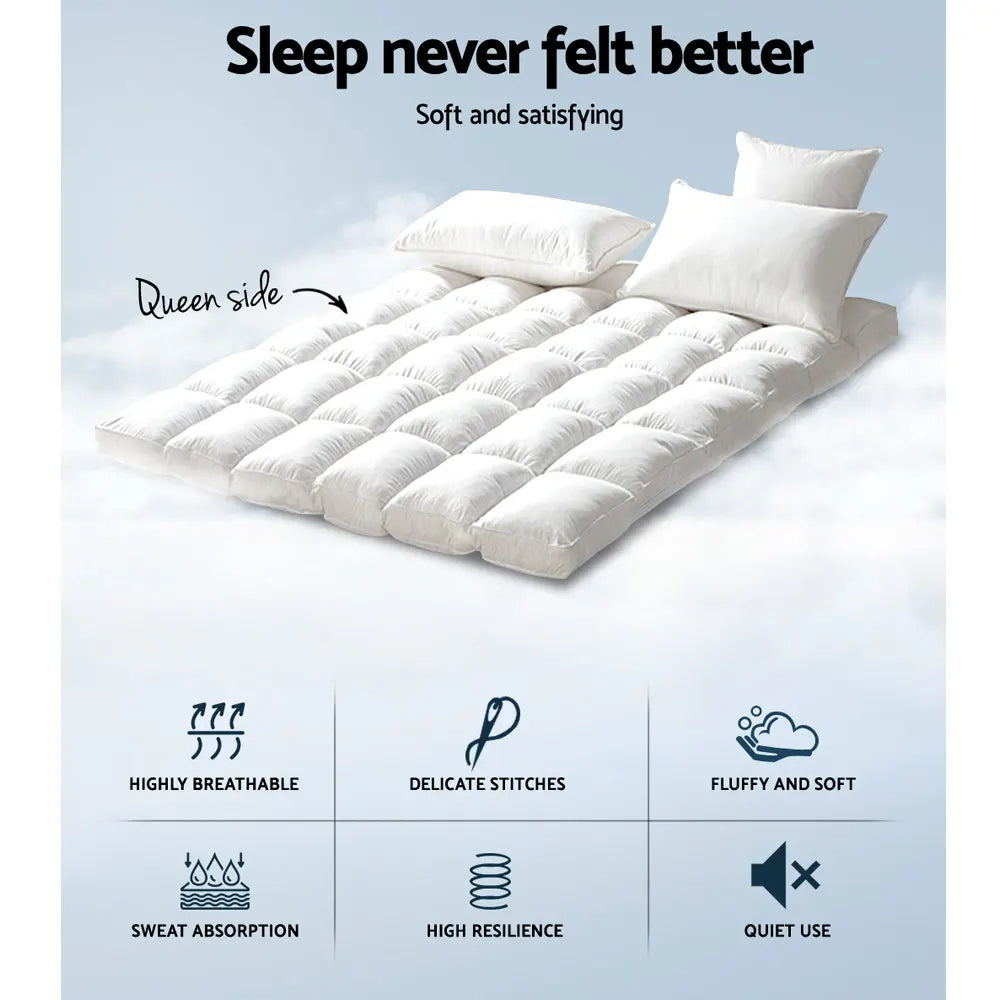 Giselle Bedding 5cm Bamboo Pillowtop Mattress Topper 1000GSM Mattress Pad for Back Pain Relief Washable Breathable Protector with 45cm Deep Pocket Queen - Image 2
