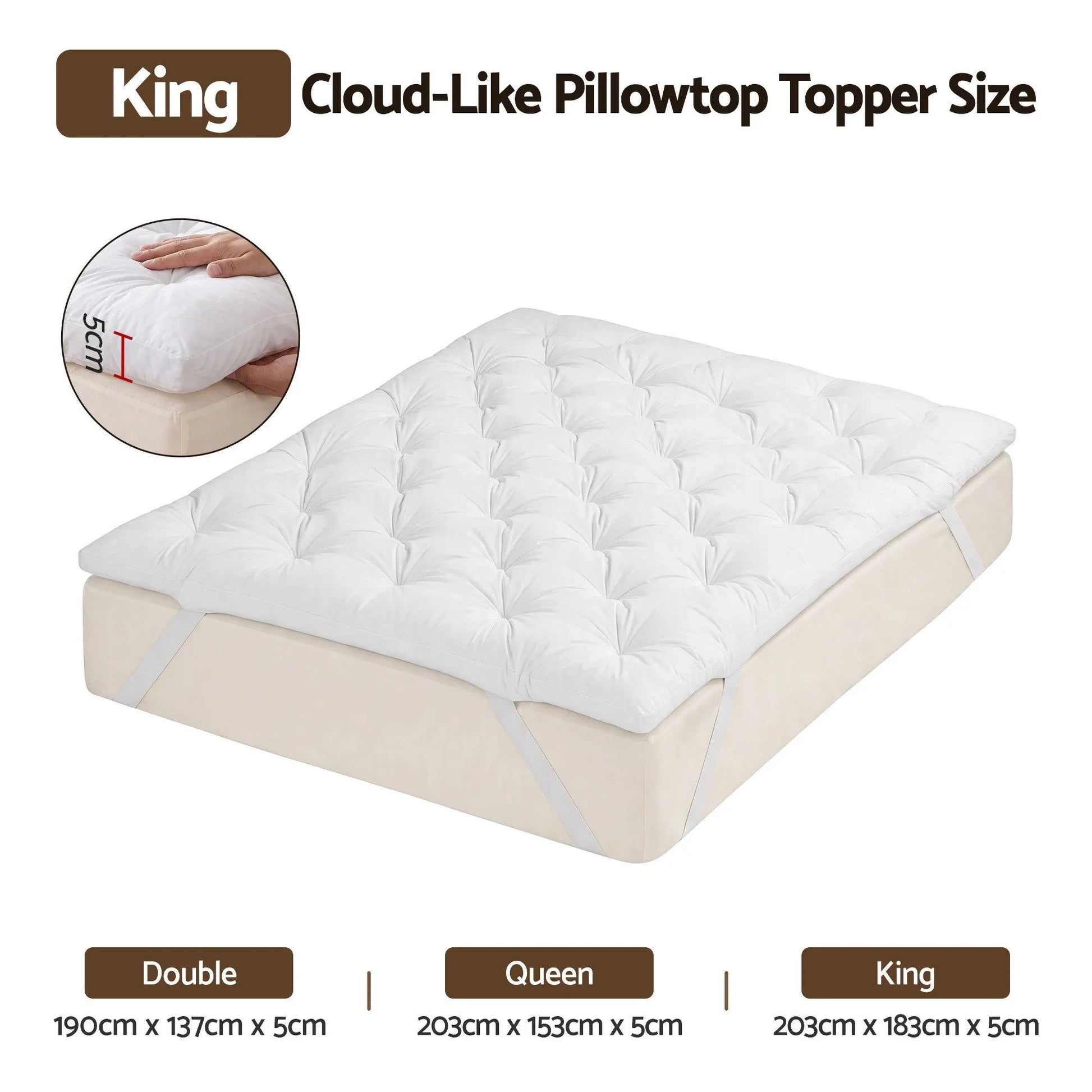 Giselle King Pillow Top Mattress Topper 1300GSM White Duck Feather For Old Bed Upgrade 5cm Thick