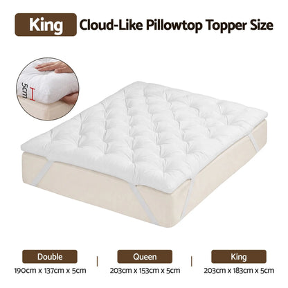Giselle King Pillow Top Mattress Topper 1300GSM White Duck Feather For Old Bed Upgrade 5cm Thick