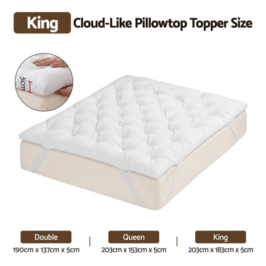 Giselle King Pillow Top Mattress Topper 1300GSM White Duck Feather For Old Bed Upgrade 5cm Thick