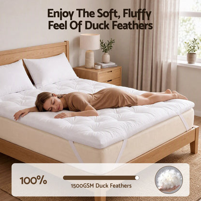 Giselle Queen Pillow Top Mattress Topper 1300GSM White Duck Feather For Old Bed Upgrade 5cm Thick - Image 3