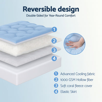Giselle Bedding Pillowtop Mattress Topper 5cm Reversible Cooling & Soft Coral Fleece Pad for Back Pain Relief, Washable Skin-friendly Bed Protector with 45cm Deep Pocket Double - Image 5