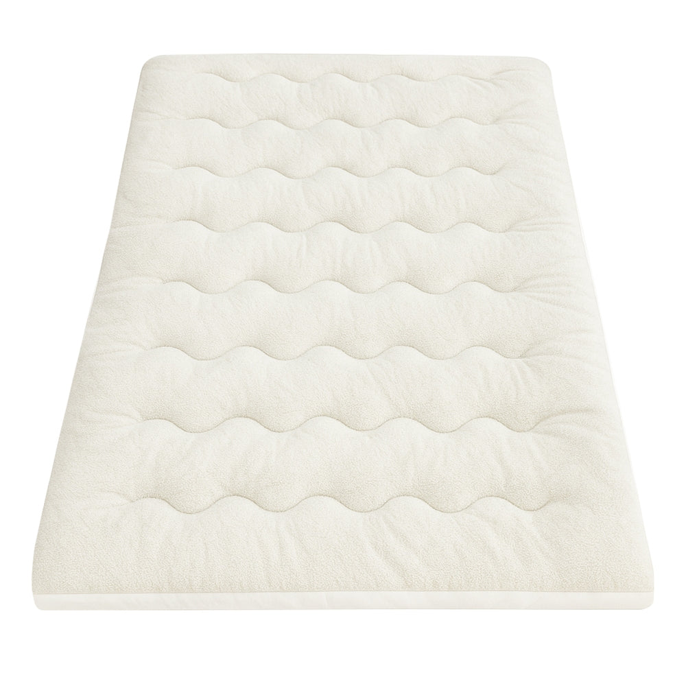 Giselle Bedding Pillowtop Mattress Topper 5cm Reversible Cooling & Soft Coral Fleece Pad for Back Pain Relief, Washable Skin-friendly Bed Protector with 45cm Deep Pocket King Single - Image 3