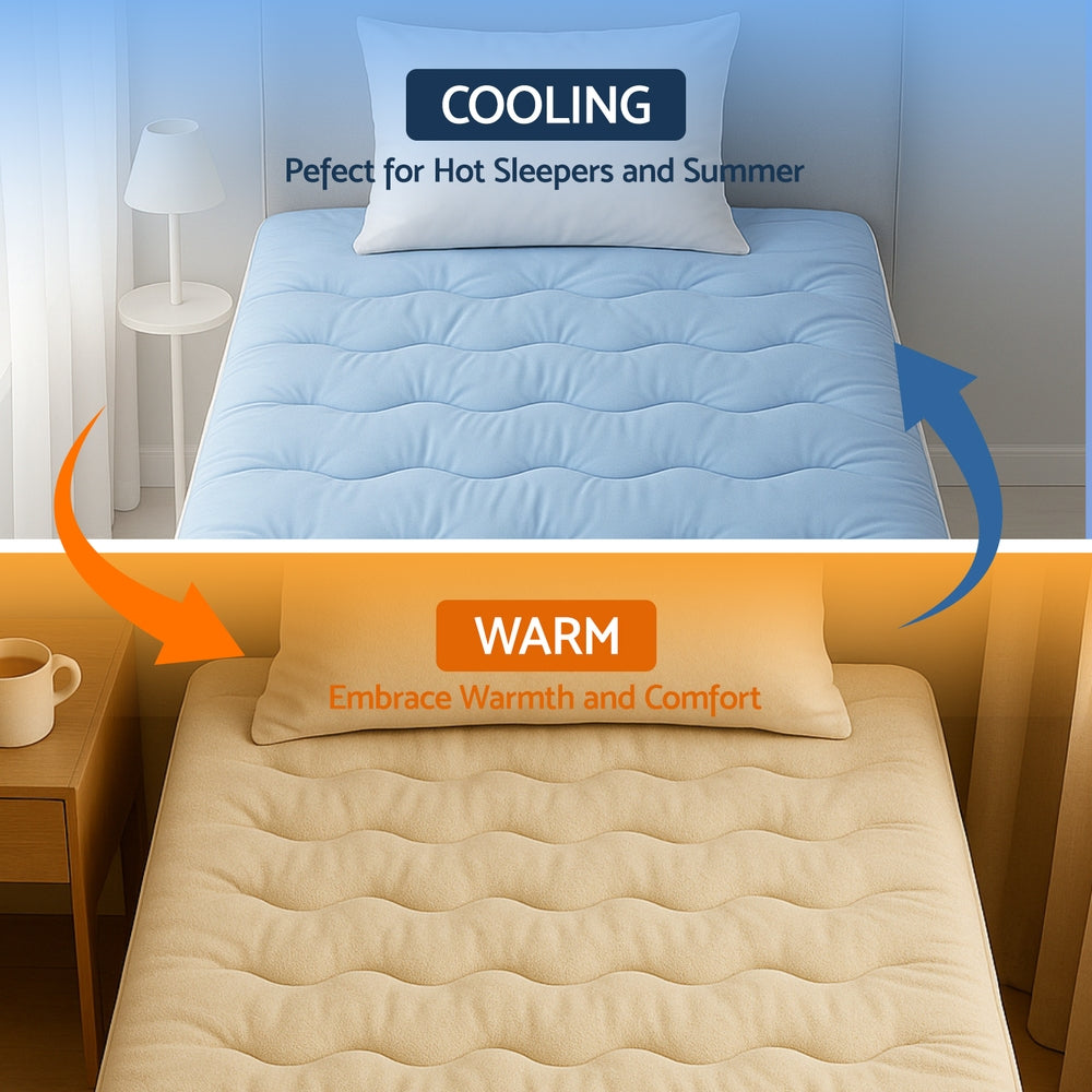 Giselle Bedding Pillowtop Mattress Topper 5cm Reversible Cooling & Soft Coral Fleece Pad for Back Pain Relief, Washable Skin-friendly Bed Protector with 45cm Deep Pocket King Single - Image 6