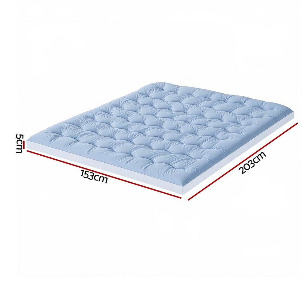 Giselle Bedding Pillowtop Mattress Topper 5cm Reversible Cooling & Soft Coral Fleece Pad for Back Pain Relief, Washable Skin-friendly Bed Protector with 45cm Deep Pocket Queen - Image 2