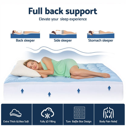 Giselle Bedding Pillowtop Mattress Topper 5cm Reversible Cooling & Soft Coral Fleece Pad for Back Pain Relief, Washable Skin-friendly Bed Protector with 45cm Deep Pocket Queen - Image 4