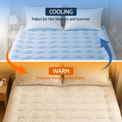 Giselle Bedding Pillowtop Mattress Topper 5cm Reversible Cooling & Soft Coral Fleece Pad for Back Pain Relief, Washable Skin-friendly Bed Protector with 45cm Deep Pocket Queen - Image 6