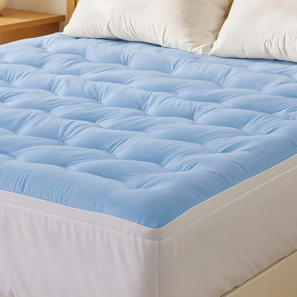 Giselle Bedding Pillowtop Mattress Topper 5cm Reversible Cooling & Soft Coral Fleece Pad for Back Pain Relief, Washable Skin-friendly Bed Protector with 45cm Deep Pocket Queen - Image 7