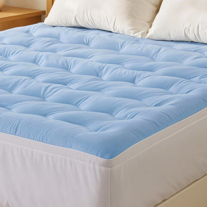 Giselle Bedding Pillowtop Mattress Topper 5cm Reversible Cooling & Soft Coral Fleece Pad for Back Pain Relief, Washable Skin-friendly Bed Protector with 45cm Deep Pocket Queen - Image 7