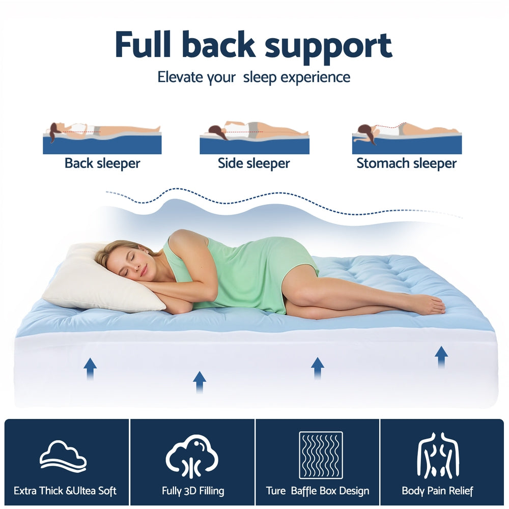 Giselle Bedding Pillowtop Mattress Topper 5cm Reversible Cooling & Soft Coral Fleece Pad for Back Pain Relief, Washable Skin-friendly Bed Protector with 45cm Deep Pocket Single - Image 4